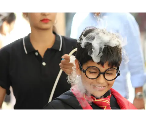 child having fun with liquid nitrogen